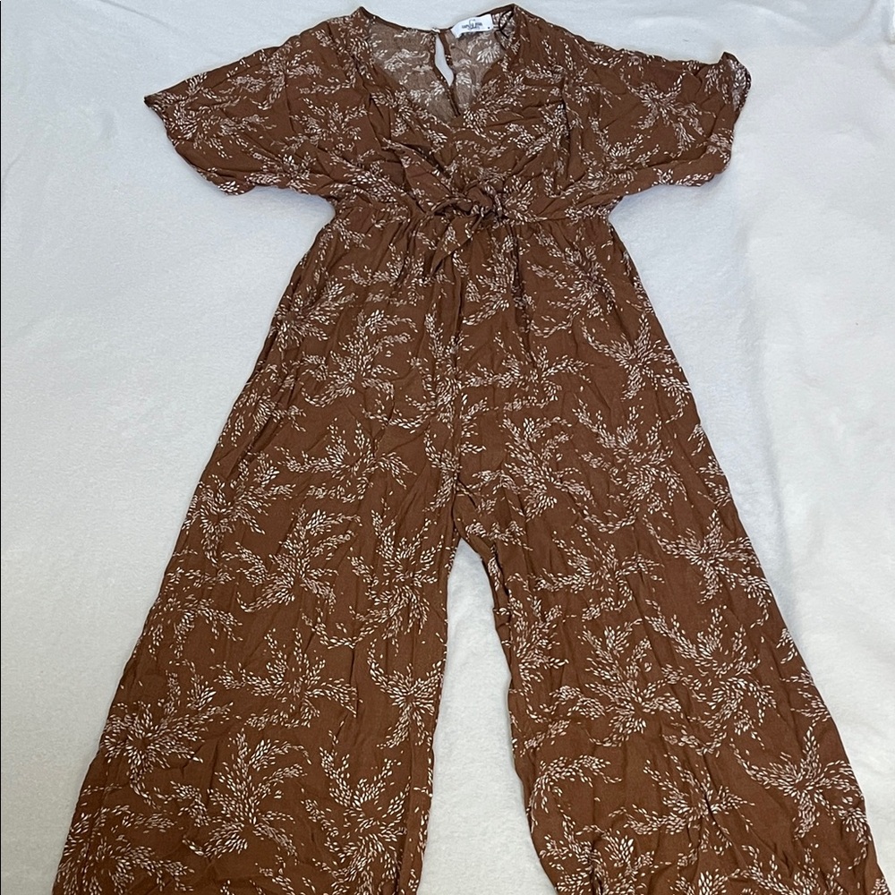 Carly Jean Cute Brown Floral Jumpsuit